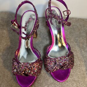 Kate‎ Spade Rainbow Glitter Bow Miya Platform Open Toe Heels Size 9B NWOT